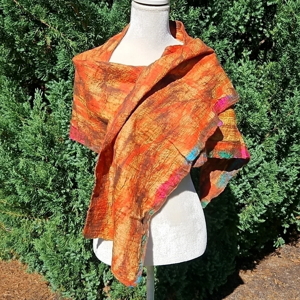 Scarf Handcrafted Wool and Silk New 79x13